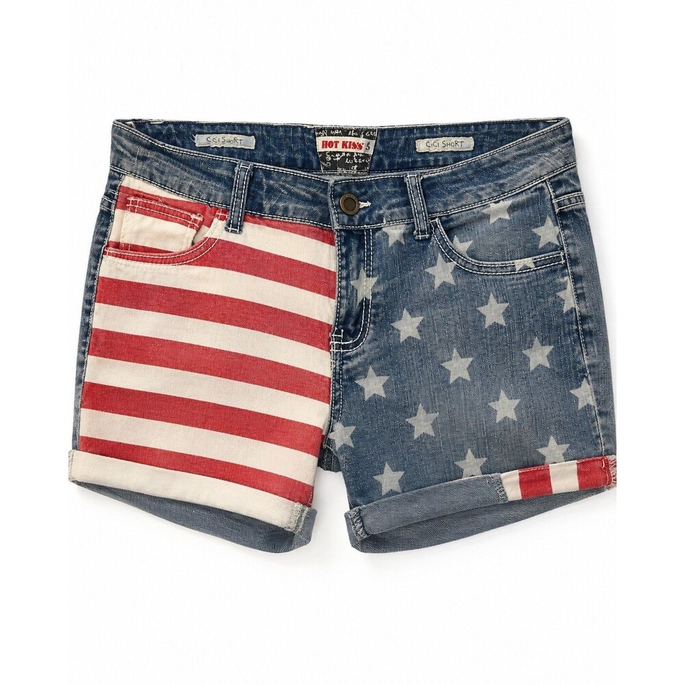 Hot Kiss Cici Short Girls Size 9 Denim Shorts American Flag Stars Pockets